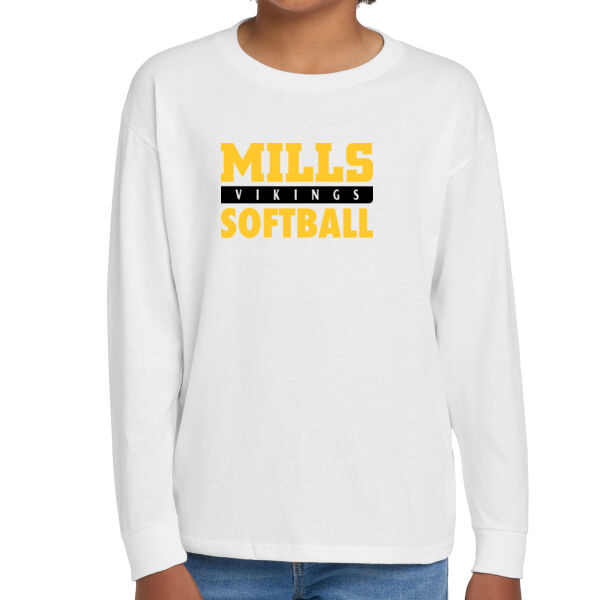 Mills Softball Youth White Heavy Cotton 100% Cotton Long Sleeve T Shirt Thumbnail