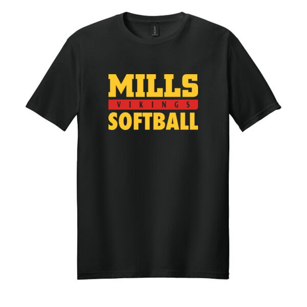 Mills Softball Black Softstyle T Shirt Thumbnail