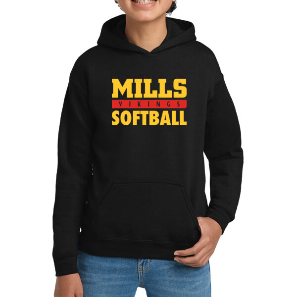 Mills Softball Youth Black Heavy Blend Hooded Sweatshirt Thumbnail