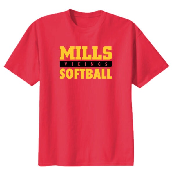 Mills Softball Youth Red Heavy Cotton 100% Cotton T Shirt Thumbnail