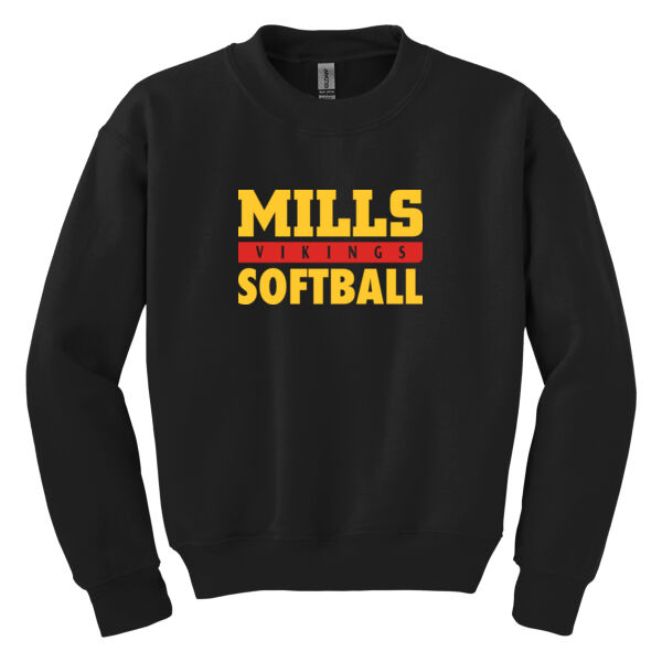 Mills Softball Youth Black Heavy Blend Crewneck Sweatshirt Thumbnail