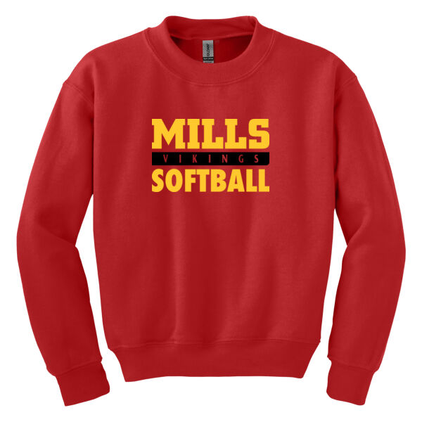 Mills Softball Youth Red Heavy Blend Crewneck Sweatshirt Thumbnail