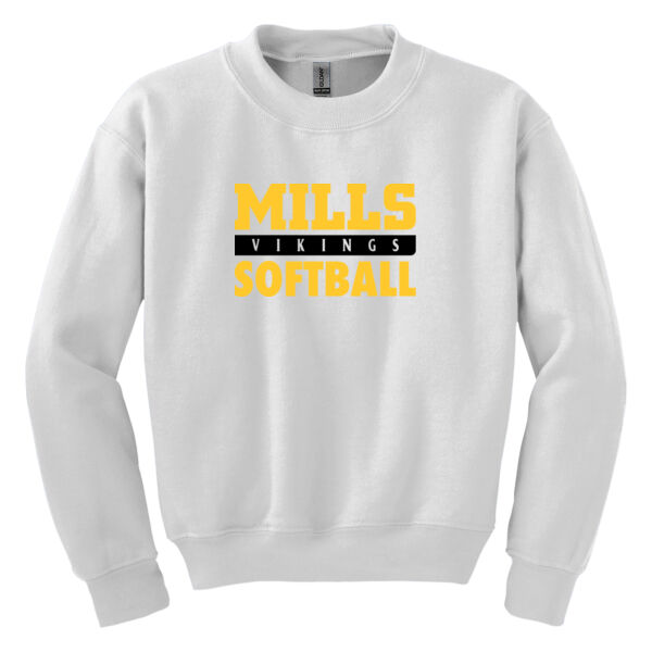 Mills Softball Youth White Heavy Blend Crewneck Sweatshirt Thumbnail