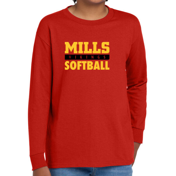 Mills Softball Youth Red Heavy Cotton 100% Cotton Long Sleeve T Shirt Thumbnail
