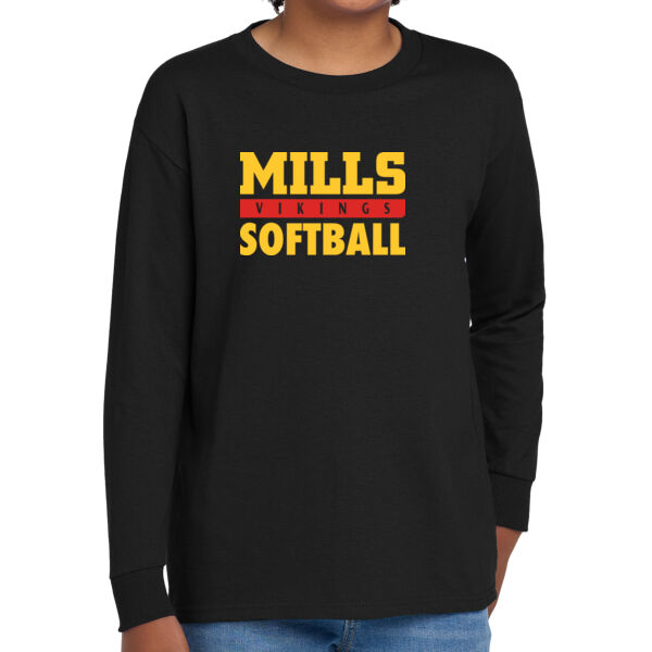 Mills Softball Youth Black Heavy Cotton 100% Cotton Long Sleeve T Shirt Thumbnail