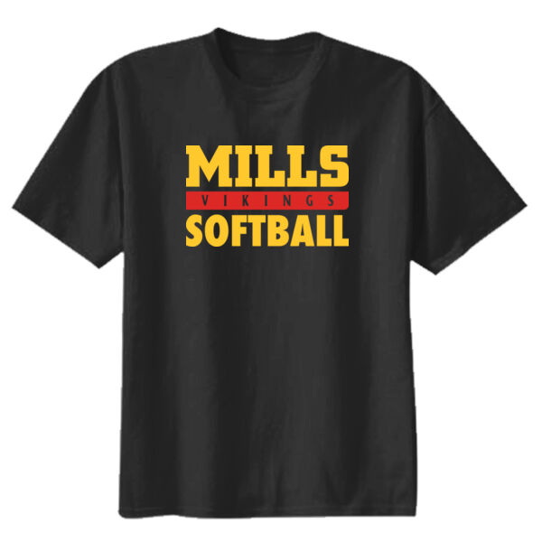 Mills Softball Youth Black Heavy Cotton 100% Cotton T Shirt Thumbnail
