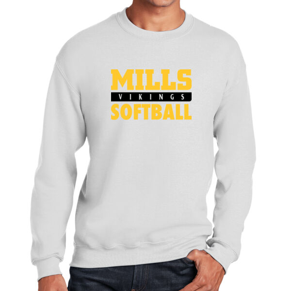 Mills Softball White Heavy Blend Crewneck Sweatshirt Thumbnail