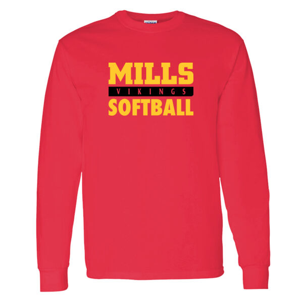 Mills Softball Red Heavy Cotton 100% Cotton Long Sleeve T Shirt Selecte Thumbnail
