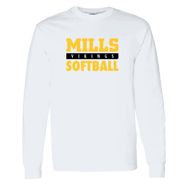 Mills Softball White Heavy Cotton 100% Cotton Long Sleeve T Shirt Selecte Thumbnail
