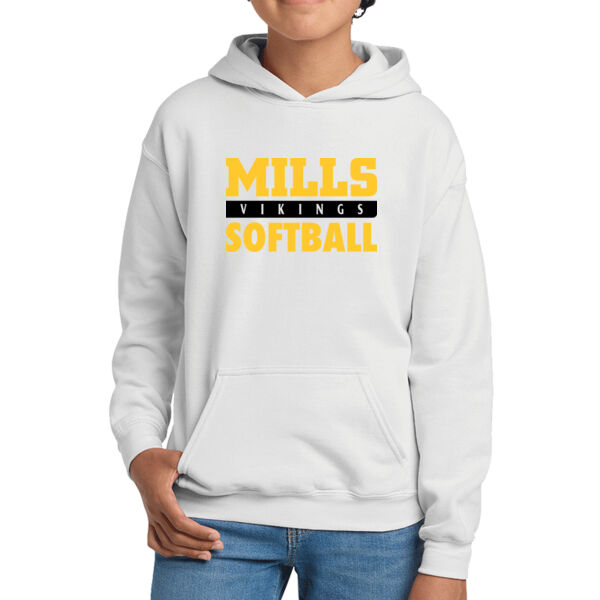 Mills Softball Youth White Heavy Blend Hooded Sweatshirt Thumbnail